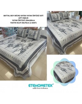 ETEHOMETEX ÇİFT KİŞİLİK KAPİTONELİ YATAK ÖRTÜSÜ SETİ PALMİRA GRİ 8696474231894